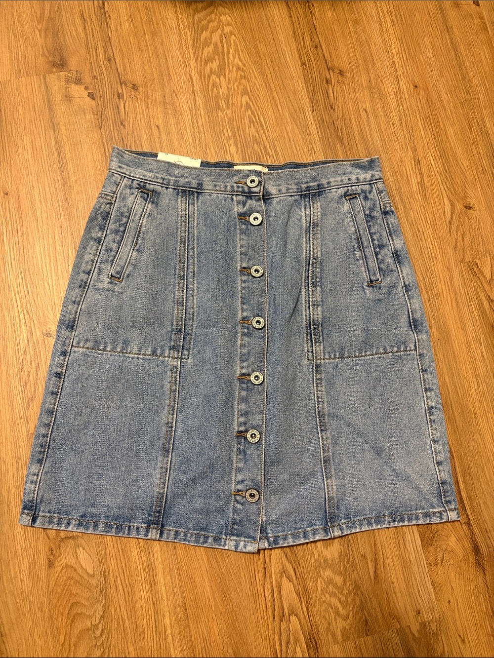 Umgee Light Blue Button-Front A-Line Denim Skirt